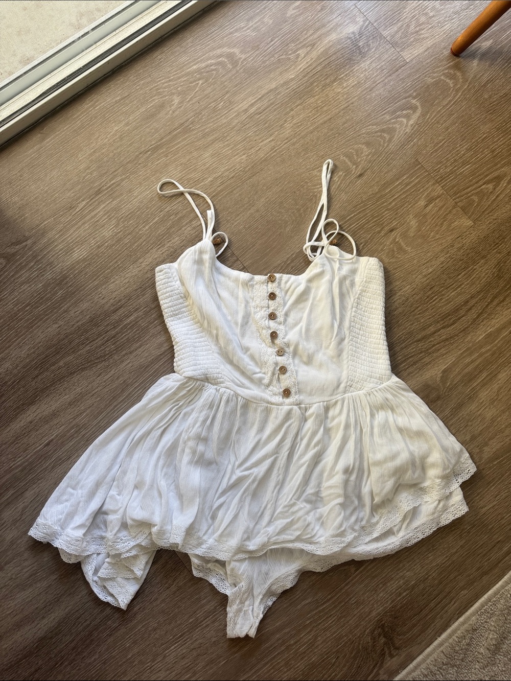 Free People White Lace-Trimmed asymmetrical Button Romper
